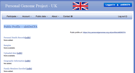 My Public Personal Genome Project UK profile page