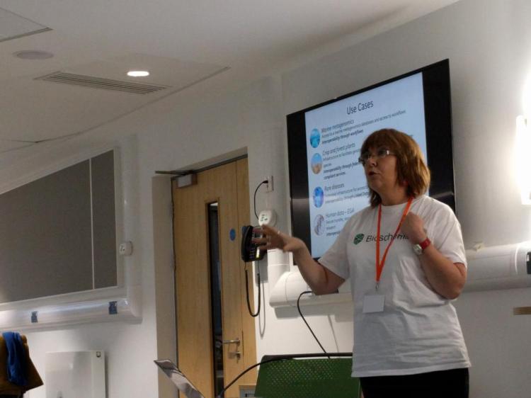 Photo2: Carole Goble speaking.